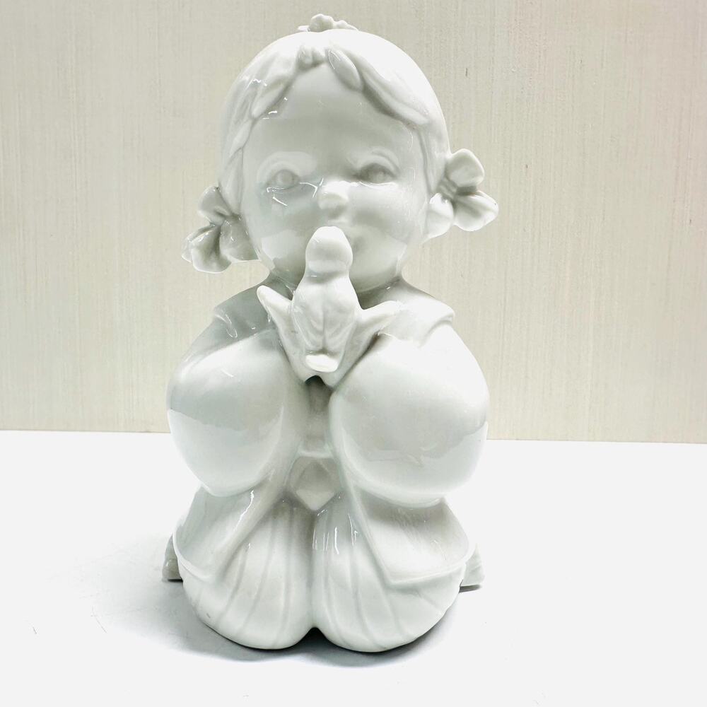 Vintage Toyo Japanese Girl Bird White Ceramic Figurine